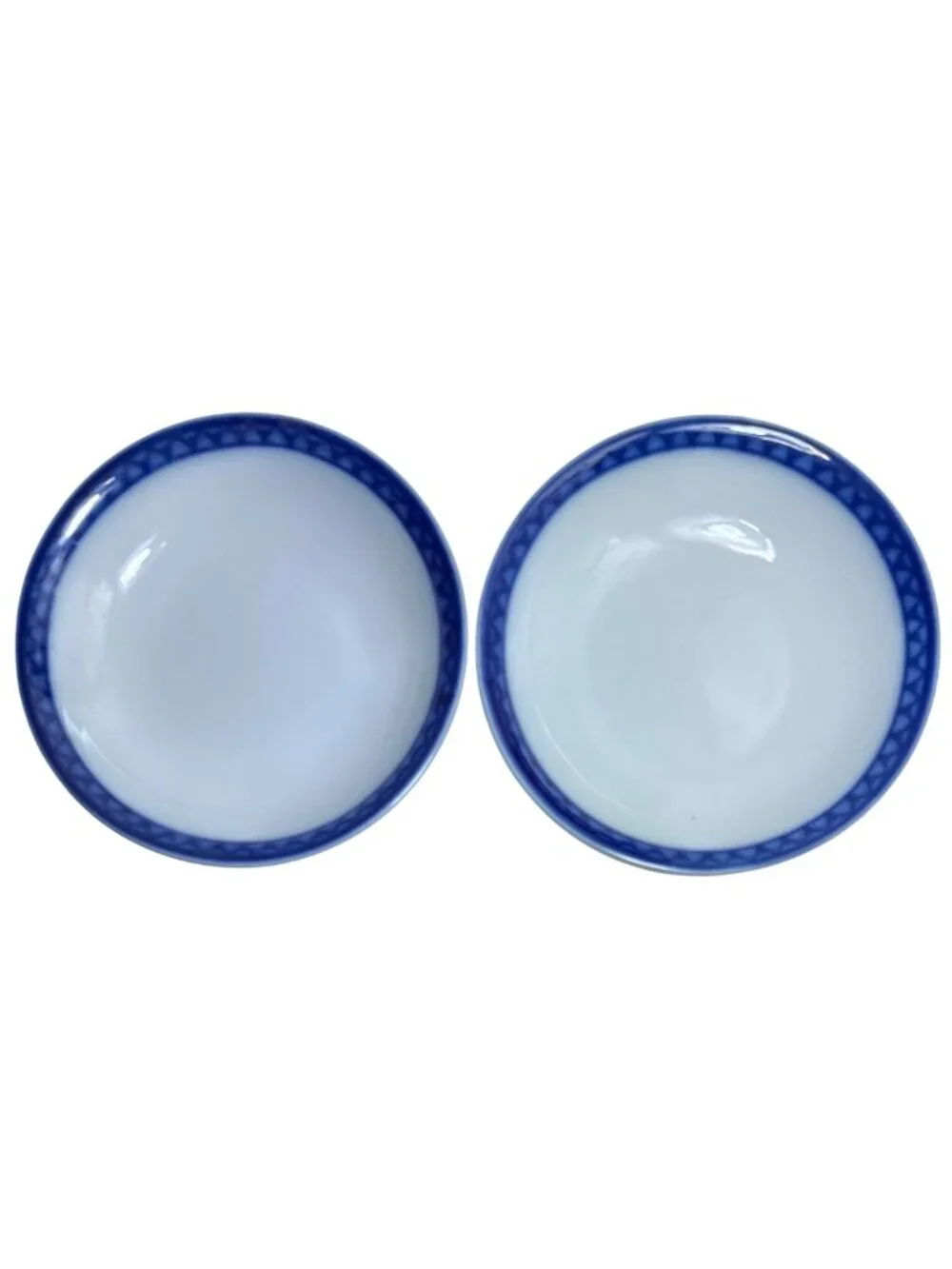Williams-Sonoma White Porcelain Sauce Bowl Cobalt Blue Diamond Border 5.75 inch